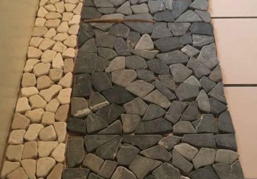Stone Pebble Tiles on Top of Old Tiles