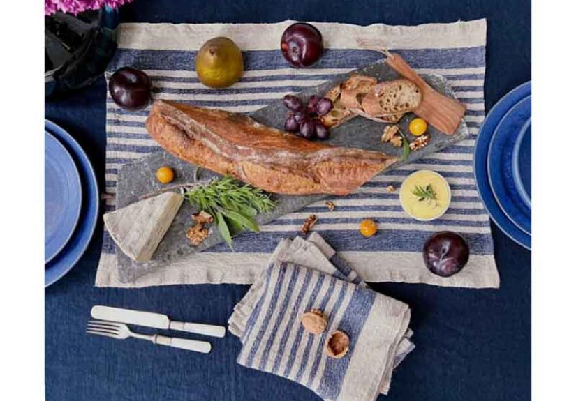 Linen Tea Towel Navy Blue Oatmeal Set Of 4