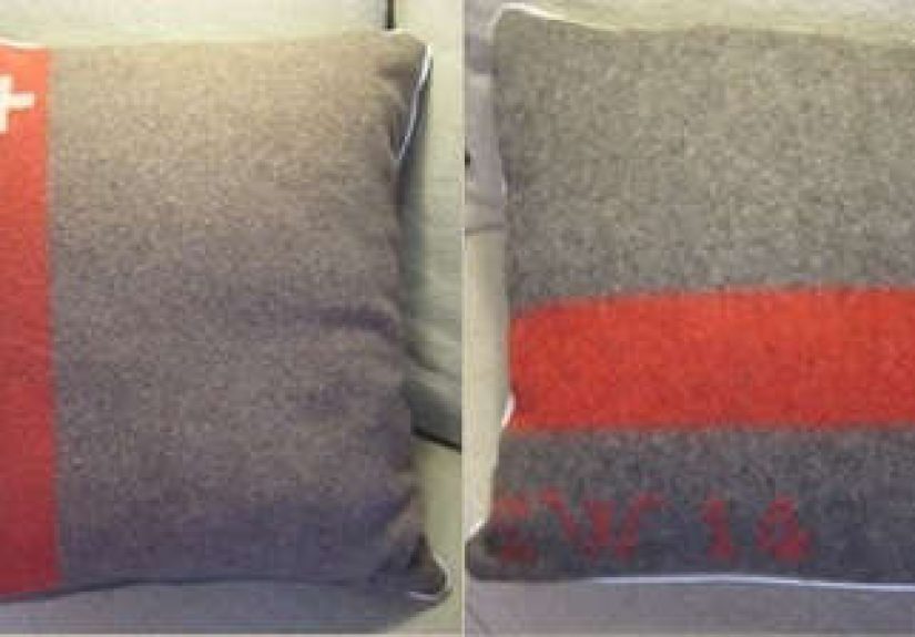 Vintage Military Blanket Pillows - Gray w/Red Stripe